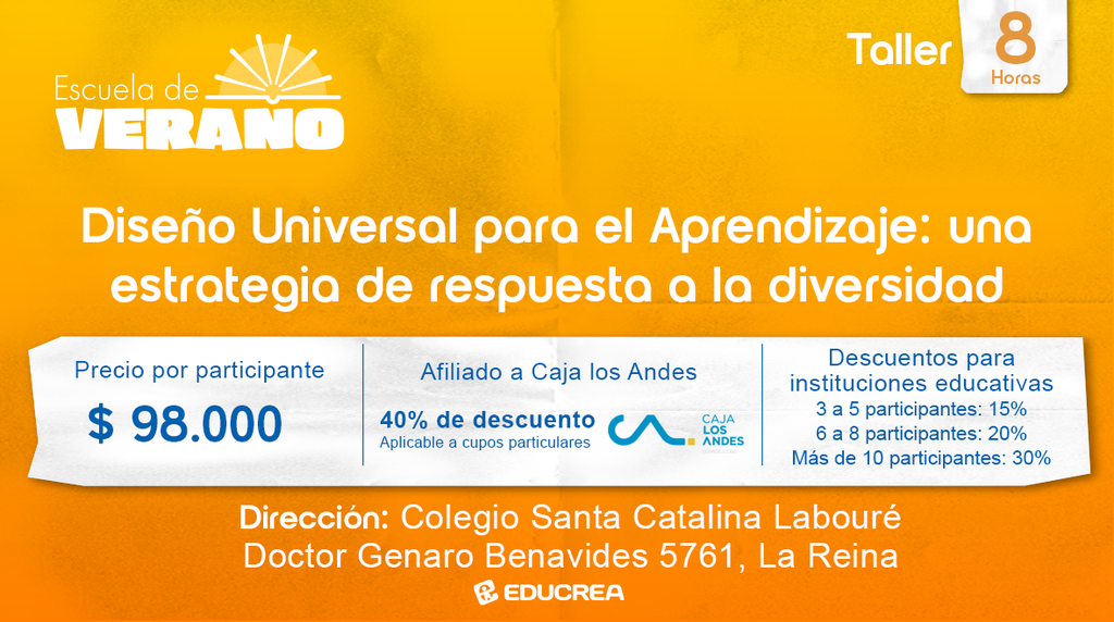 TALLER DE REFLEXIÓN PEDAGÓGICA: DISEÑO UNIVERSAL PARA EL APRENDIZAJE: UNA ESTRATEGIA DE RESPUESTA A LA DIVERSIDAD - 8 Hrs.